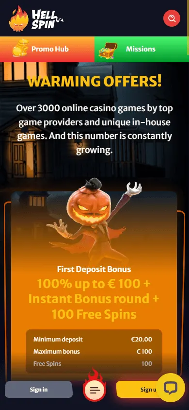 Hell Spin Casino promotions area on a mobile device